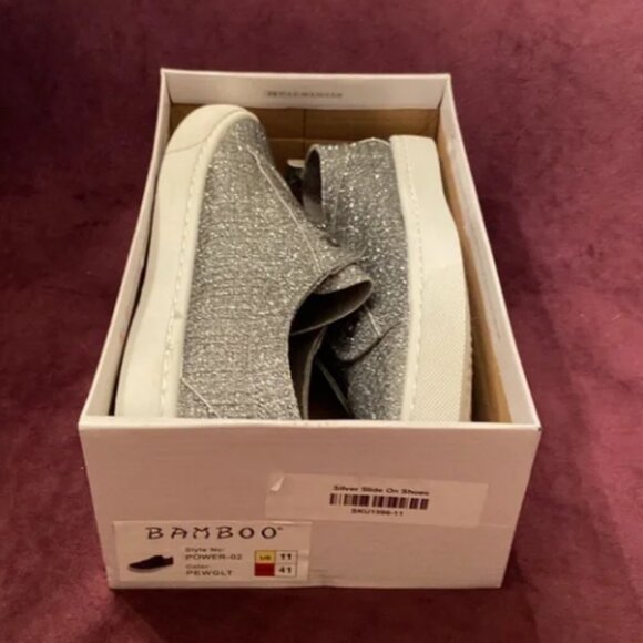 Bamboo Silver Glitter Low Top Slip On Sneaker - Size 11/41 - Picture 8 of 8